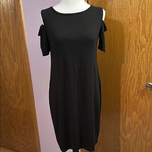 White House Black Market Elegant Black Cold Shoulder Dress size small.